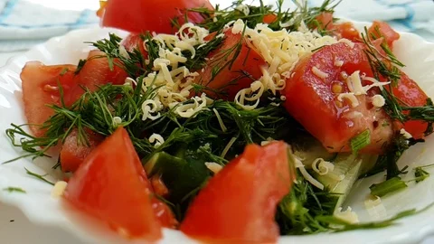 Lettuce tomato dill cheese Stock Footage 90033133