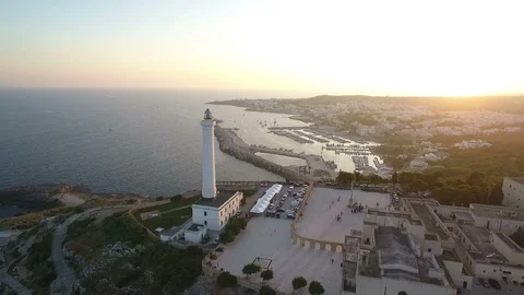 Leuca aerial view shot from 4k drone at sunset - Santa Maria di Leuca Video stock 114711684
