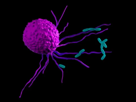 Leucocyte attacking bacteria Stock Illustration