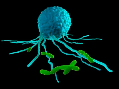 Leucocyte attacking bacteria Stock Illustration