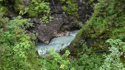 Leutasch river flowing in the canyon Stock Footage