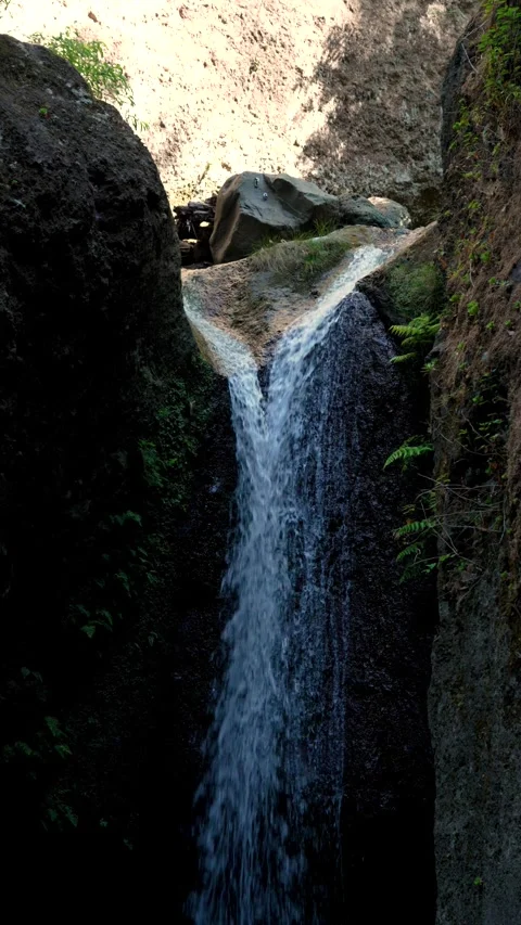 Levada Nova waterfall integrated into Madeira’s levada system.Showcasing the Stock Footage 345636505