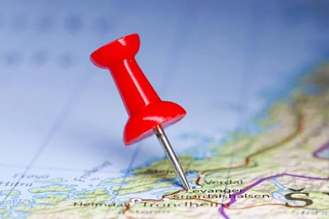 Levanger, Norway pinned on map Stock Photos
