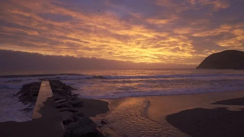 Levanto beach at sunset, pier on the left, beautiful, liguria, italy, famous Stock Footage 123415070