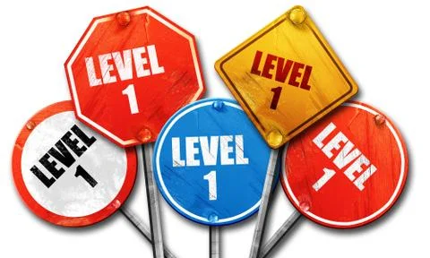 Level 1, 3D rendering, rough street sign collection Stock Illustration