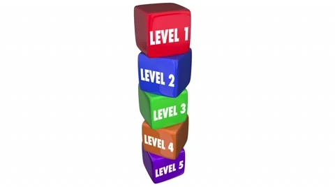 Level 1 to 5 Stacked Cubes Progress Steps Words Stock Footage 60735048