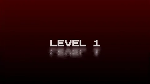 Level 1 animation of looped text with glitch effect on black background. 8 .. Stock Footage 322966884