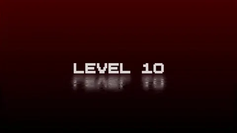 Level 10 animation of looped text with glitch effect on black background. 8.. Stock Footage 322966807