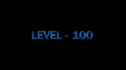 Level 100 text animation with blue glowing effects on black background, fut.. Stock Footage 334157665