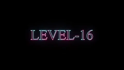 Level 16 text animation with glowing neon pink and cyan outlines moving on .. Stock Footage 331531018