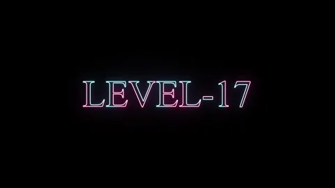 Level-17 text animation with glow effect, neon letters moving on black back.. Stock Footage 331531024