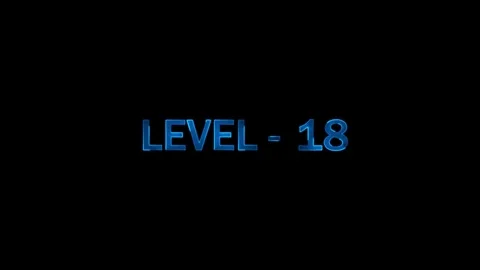 Level 18 text display intro animation with glowing blue futuristic font on .. Stock Footage 333878434