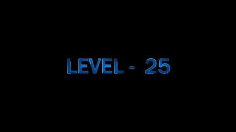 Level 25 text animation with glowing blue light effect on black background .. Stock Footage 333878484