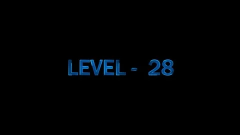 Level 28 glowing blue text appears on black background with motion effect d.. Stock Footage 334157469