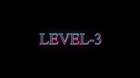 Level 3 neon text graphic, dynamic motion, glowing pink and blue lights on .. 動画素材 331530999