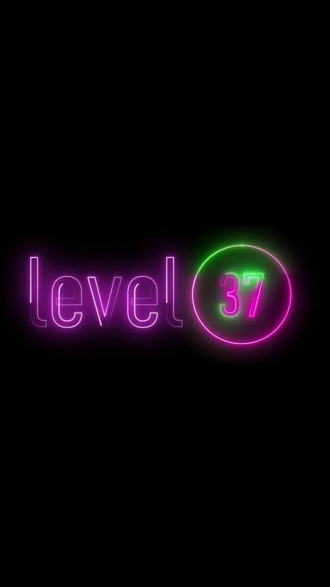 Level 37 progress glow neon animation vertical video. Glowing neon level 37.. Stock Footage 314815020