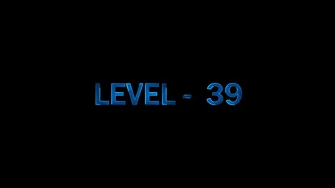 Level 39 blue glowing text animation on black background game interface eleme Stock Footage 334157514
