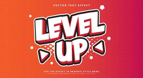 Level Up 3d cartoon Style Editable Text effect template Stock Illustration
