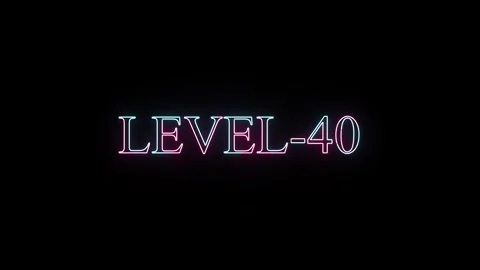 Level 40 neon sign text animation with glowing blue and pink colors on dark.. 動画素材 331531064