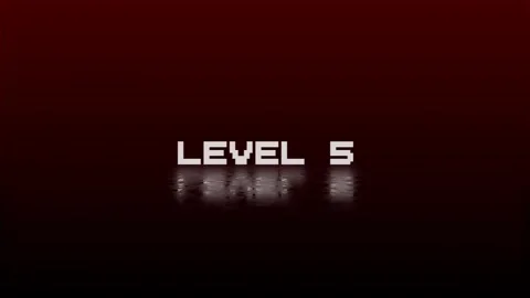 Level 5 animation of looped text with glitch effect on black background. 8 .. Stock Footage 322966851