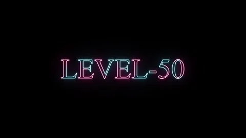 Level-50 text animation on black screen with neon glow effect for gaming or.. 動画素材 331531084