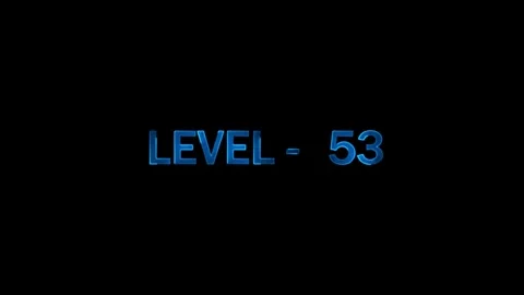 Level 53 text animation with cool glowing blue light effect over black back.. Stock Footage 334157562