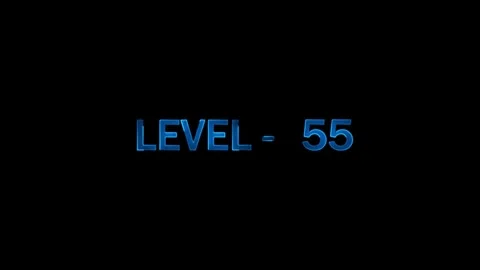 Level 55 blue text glowing cinematic digital display animation for video ga.. Stock Footage 334157563