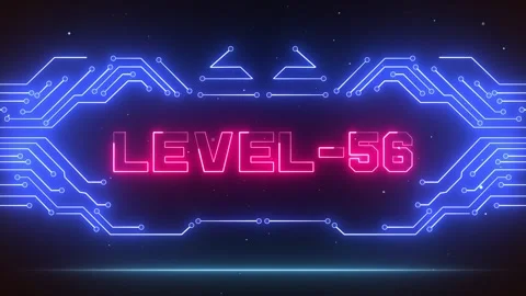 Level 56 Gaming Achievement Screen Blue Neon HUD Stock Footage 327890201
