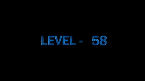 Level 58 completion screen glowing blue text animation dynamic cinematic fo.. Stock Footage 334157573