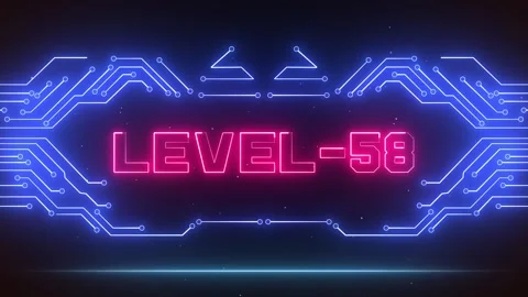 Level 58 Modern Neon Progress Display Futuristic Blue Circuit Lines Stock Footage 327890014