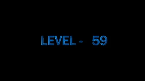 Level 59 text animation on black background with blue glowing effect Stock Footage 334157571