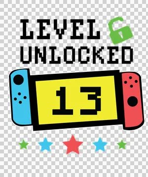 Level 6 Unlocked Black Pixel Font Text padlock stars Stock Illustration