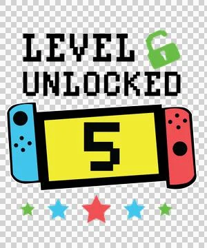 Level 6 Unlocked Text Banner lock stars black Stock Illustration