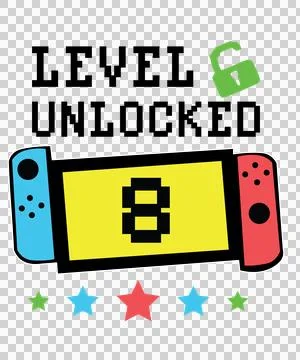 Level 6 Unlocked Text Banner lock stars black white Stock Illustration