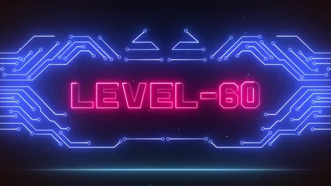 Level 60 Modern Neon Progress Display Futuristic Blue Circuit Lines Stock Footage 327890016