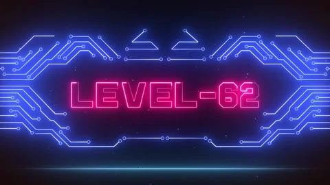 Level 62 Modern Neon Progress Display Futuristic Blue Circuit Lines Stock Footage 327890036