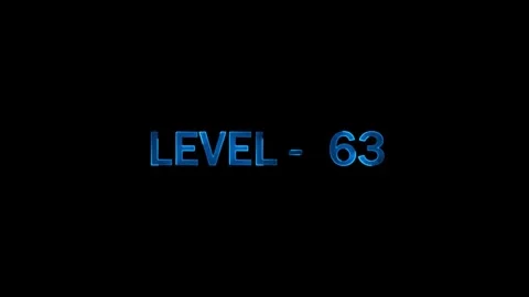 Level 63 glow animation text appears on black background neon blue effect d.. Stock Footage 334157584