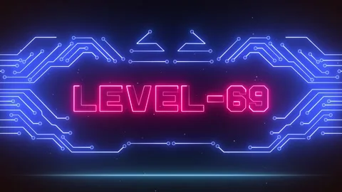 Level 69 Modern Neon Progress Display Futuristic Blue Circuit Lines Stock Footage 327890064