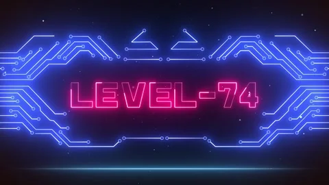Level 74 Gaming Achievement Screen Cyber Neon Theme Stock Footage 327890087