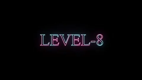 Level-8 neon sign on dark background with blue and pink light changing for .. Stock Footage 331531005