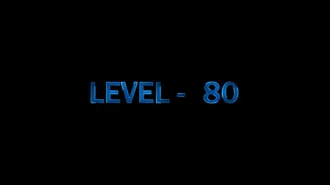 Level 80 text overlay appears on black background dynamic glowing blue lett.. Stock Footage 334157630