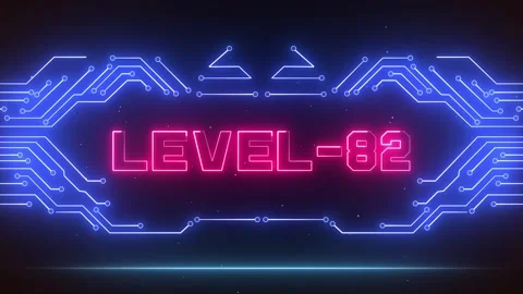Level 82 Gaming Achievement Screen Neon Circuit Board Video stock 327890115