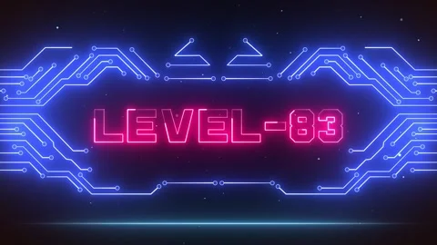 Level 83 Gaming Achievement Screen Futuristic Blue Neon Video stock 327890125