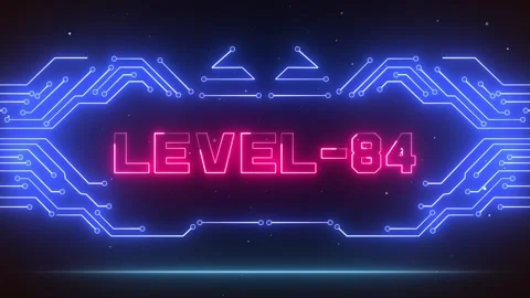 Level 84 Gaming Achievement Screen Neon Circuit Board Patterns Stock Footage 327890123