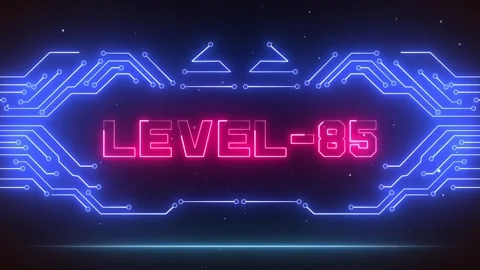 Level 85 Gaming Achievement Screen Glowing Tech Circuits Stock Footage 327890124