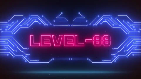 Level 88 Gaming Achievement Display Glowing Neon Circuits Stock Footage 327890146