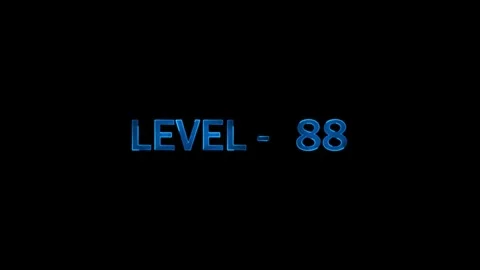 Level 88 gaming screen with blue neon text showing progress and achievement.. Stock Footage 334157650