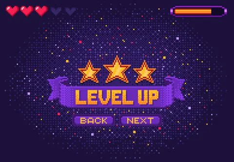 Level up 8bit game, console or arcade pixel screen Ilustração Stock