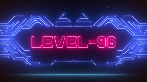 Level 96 Gaming Achievement Screen Glowing Tech Circuits Stock Footage 327890180