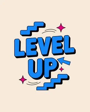 Level up achievement typography design in retro modern style Stock Illustration